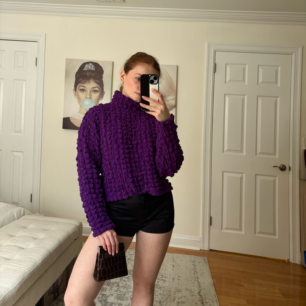 Zara Violet Textured Knit Top - Picture 3 of 5